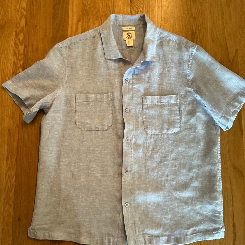Panama Jack Linen Shirt Mens XL Gray Short Sleeve Button Down Camp Casual Beach